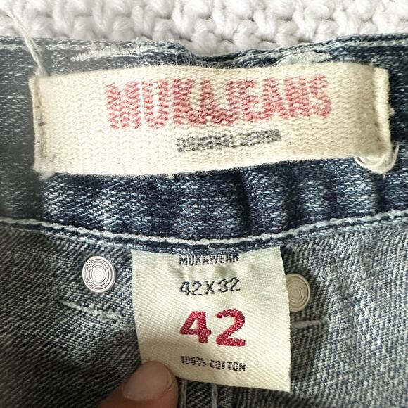 Muka Jeans Baggy Y2K Airbrushed Skull Stitches All Over Design Grunge Jeans 42 - Picture 9 of 16